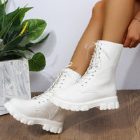 Comércio Estrangeiro Botas de Mulher Plus Size 2025 Outono/Inverno Novas Botas de Salto Grosso com Ponta Redonda com Ponta Grossa de Salto Baixo Martin Botas de Mota Feminina Tornozeleira