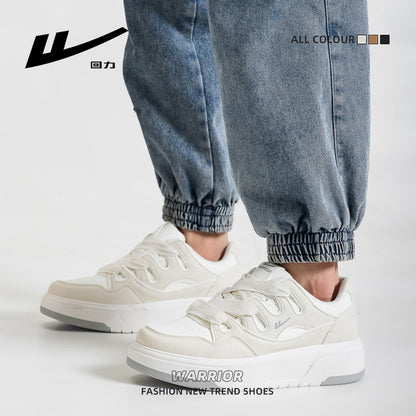 Sapatos casuais casuais de sola grossa com blocos de cor Warrior, ténis estilosos e confortáveis e versáteis na moda, sapatos masculinos de couro na moda