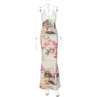 Vestido de retalhos de peito de lã na moda mais vendido na moda da Amazon, estampado e sexy e longo, por grosso