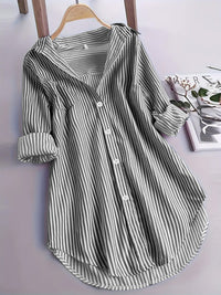 Nova exportação da Amazon, roupa feminina europeia e americana, camisa clássica às riscas, camisa casual larga de manga comprida com riscas