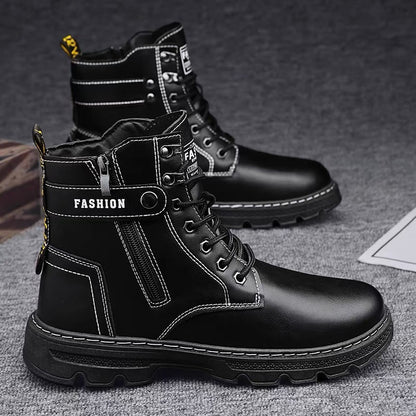 Sapatos masculinos de cano alto, sapatos de proteção para caminhadas ao ar livre na primavera, botas de trabalho, botas Martin de trabalho, calçado da moda para desportos de motociclismo masculino