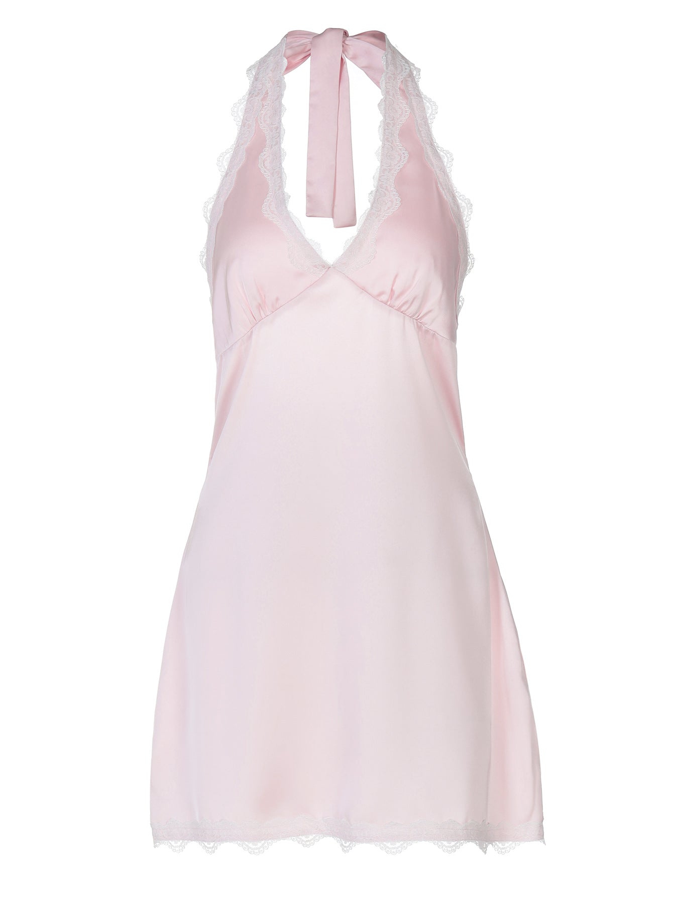 Vestido curtíssimo em reviravolta em V profundo e com renda em estilo europeu, americano e francês, sexy, oco e sem costas
