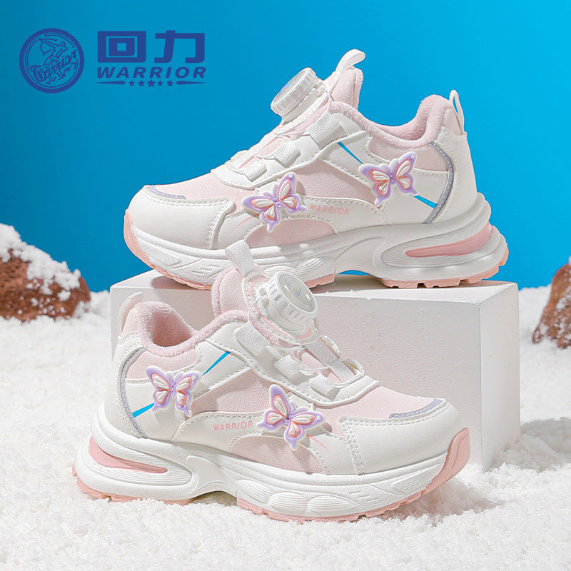 Sapatos desportivos femininos versáteis Warrior, sapatos casuais com blocos de cor de inverno, sapatos quentes de algodão forrados a fleece