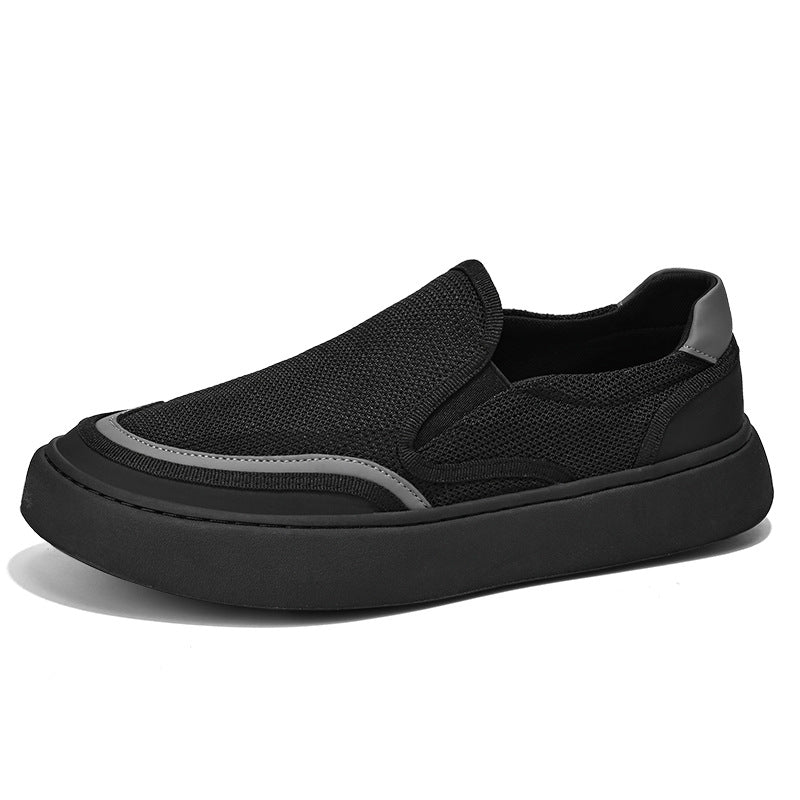 Sapatos masculinos de lona 2025 Ténis pretos finos e versáteis casuais de verão, sapatos de tecido slip-on para homem