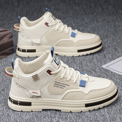 Novos sapatos altos para a primavera de 2024 para homem, sapatos desportivos casuais para homens, sapatos respiráveis com sola grossa, sapatos brancos pequenos da moda