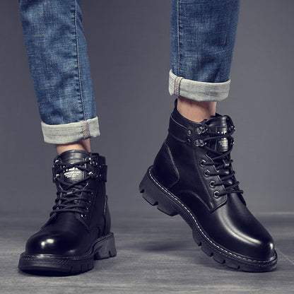 Botas Martin para Homens, Novos Sapatos de Outono 2024, Botas Modernas Forradas a Fleece ao estilo Coreano, Sapatos Casuais Casuais Versáteis de Capa Alta em Pele