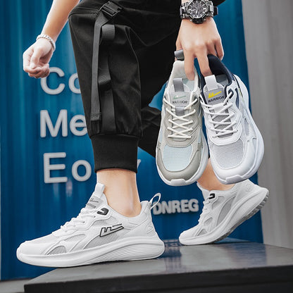 Sapatos de malha Warrior, leves, respiráveis e modernos, sapatos versáteis de sola grossa com atacadores degradados, novos ténis desportivos casuais para homens