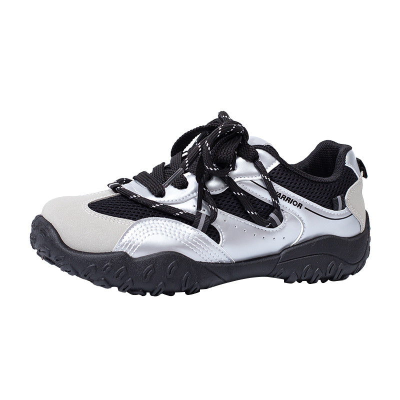 Sapatos pretos Warrior Trendy Cool com Atacadores para Mulher, Ténis de sola fina e respiráveis, ténis de bico arredondado, leves e confortáveis