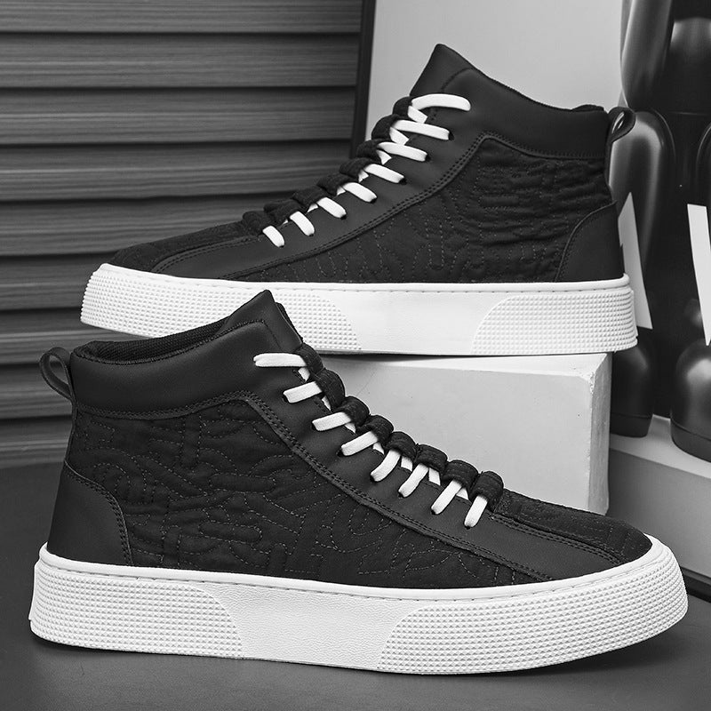 Sapatos de Homem 2025 Outono Novos Sapatos de Lona Coreanos Ténis Casuais Desportivos Casuais de Cano Alto Masculino Sapatos Respiráveis para Estudantes da Moda