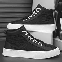 Sapatos de Homem 2025 Outono Novos Sapatos de Lona Coreanos Ténis Casuais Desportivos Casuais de Cano Alto Masculino Sapatos Respiráveis para Estudantes da Moda