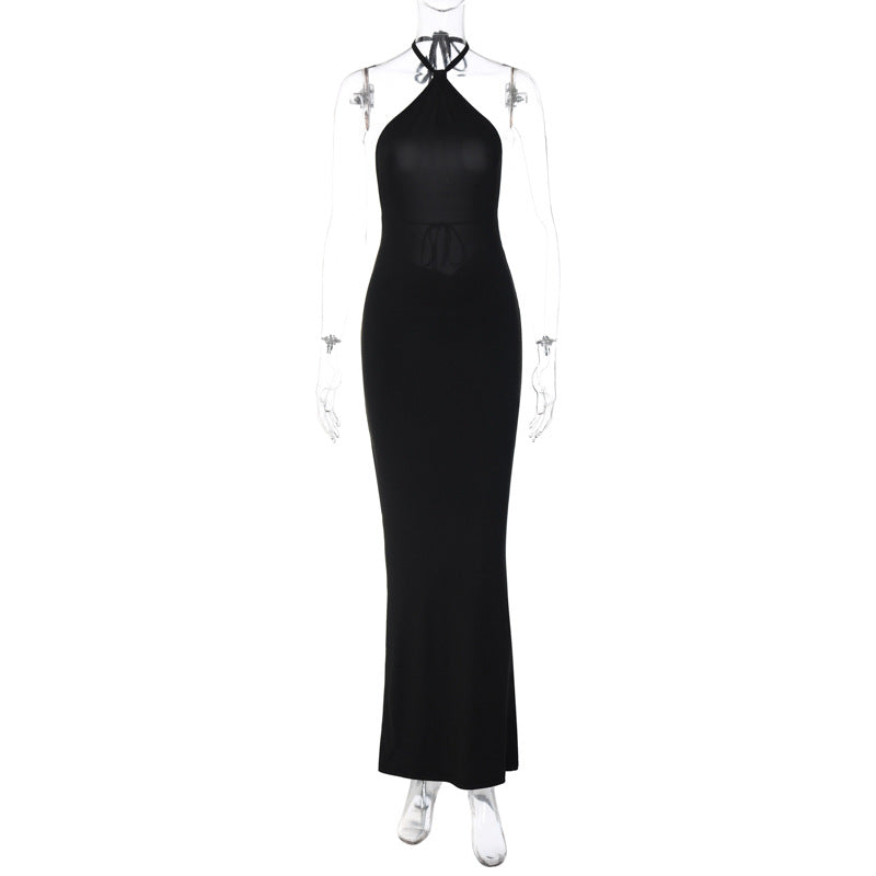 Verão 2026 Novo Vestido Longo Feminino, Sexy Estilo Europeu e Americano, Verde Sem Costas, De Gola Alta e Estilo Maduro, de Gola Alta