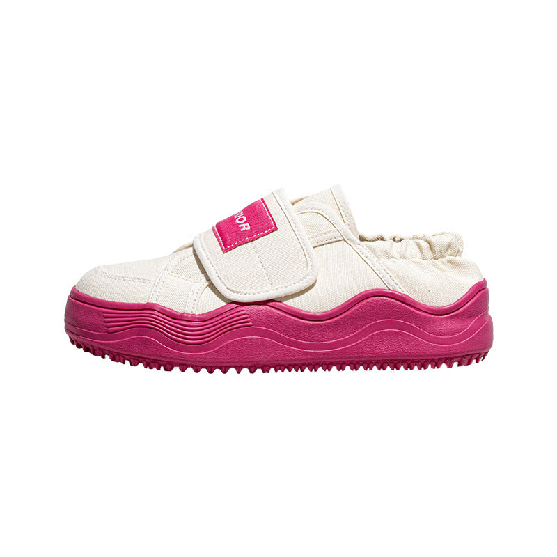 Sapatos de plataforma Warrior 2025 Spring com sola grossa para mulheres, sapatos com velcro para chinelos preguiçosos, sapatos de alto valor estético