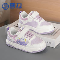 Sapatos infantis Warrior color-block, sapatos infantis com graffiti color-block, novos sapatos na moda e versáteis de sola grossa na primavera, ténis desportivos femininos com superfície de couro e respiráveis