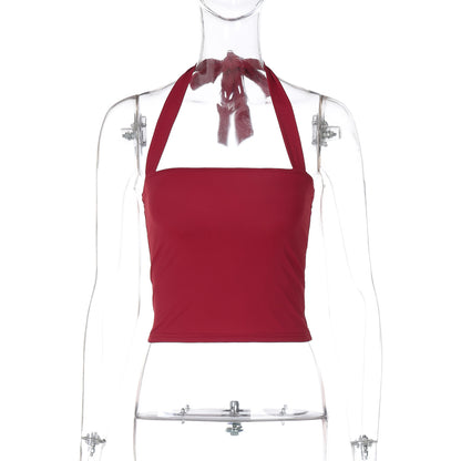 Verão 2026 European e American Hot Girl Nova Moda de Cor Sólida Slim Fit Versátil de Rua Estilo Estilo Halter, Conjunto Drop-Off Feminino
