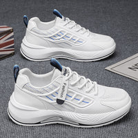 Novos sapatos brancos de malha respiráveis para o verão masculino, ténis versáteis de sola grossa e modernos, sapatos casuais de pai