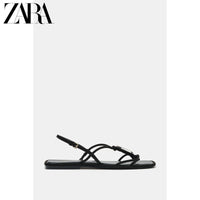 Sandálias rasteiras de bico redondo com detalhes metálicos, pretas, da coleção verão 2026 da ZARA (código: 1621710 800).