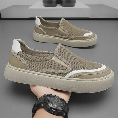 Sapatos masculinos de lona 2025 Ténis pretos finos e versáteis casuais de verão, sapatos de tecido slip-on para homem