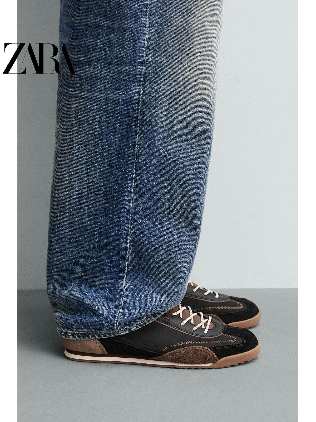 ZARA 2026 Primavera/Verão Sapatos Masculinos com Detalhes em Camurça, Modelo Retrô com Cadarço e Leves 2339720 800