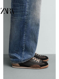 ZARA 2026 Primavera/Verão Sapatos Masculinos com Detalhes em Camurça, Modelo Retrô com Cadarço e Leves 2339720 800