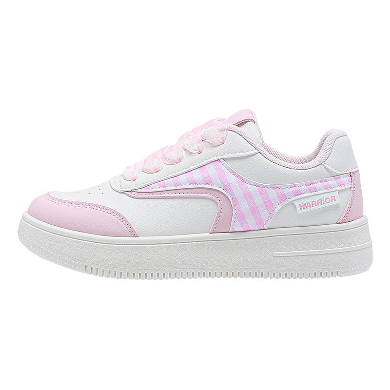 Warrior Dopamine Ténis de sola grossa para mulheres, Autumn New Soft Girl Versatile Niche Casual Shoes, Sapatos de Estudante com padrão de xadrez