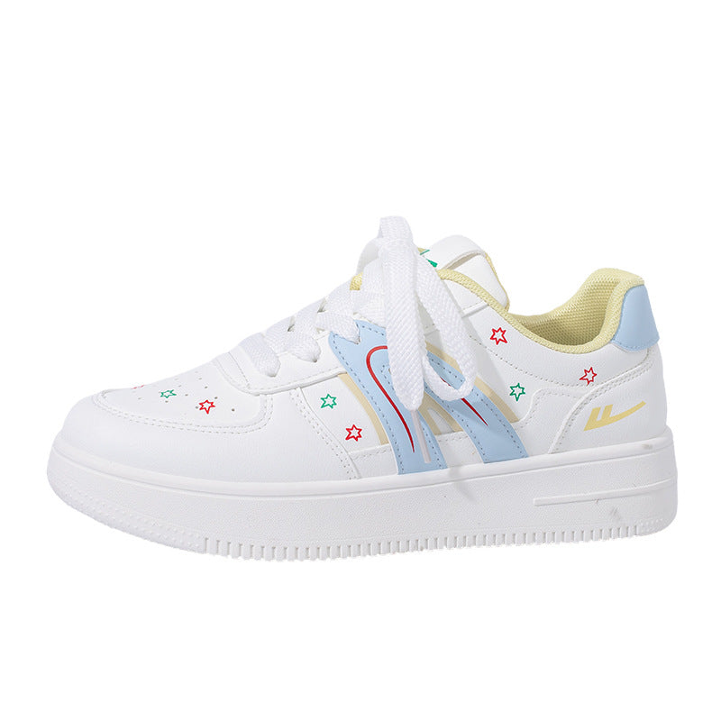 Sapatos estrela da moda com blocos de cor Warrior, ténis modernos da primavera, sapatos casuais versáteis em pele e respiráveis, sapatos femininos