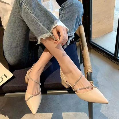 Sandálias de moda para mulheres, estilo de fada, novo verão 2023 de saltos fechados com saltos altos de strass, combinados com saias e sapatos femininos