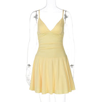 Vestido Slip Princess Short Slim de cor contínua Europeu e Americano 2026 Verão Sexy de Decote em V, Cor Liso Fresco Slim