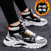 Sapatos altos de inverno, sapatos masculinos com forro de polar da moda ao estilo coreano, sapatos de pai quentes, sapatos de algodão masculino, ténis desportivos casuais masculinos
