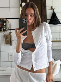 Cardigan europeu e americano, de gola redonda fina e cintura alta, em malha curta para mulher, top versátil de verão de manga comprida