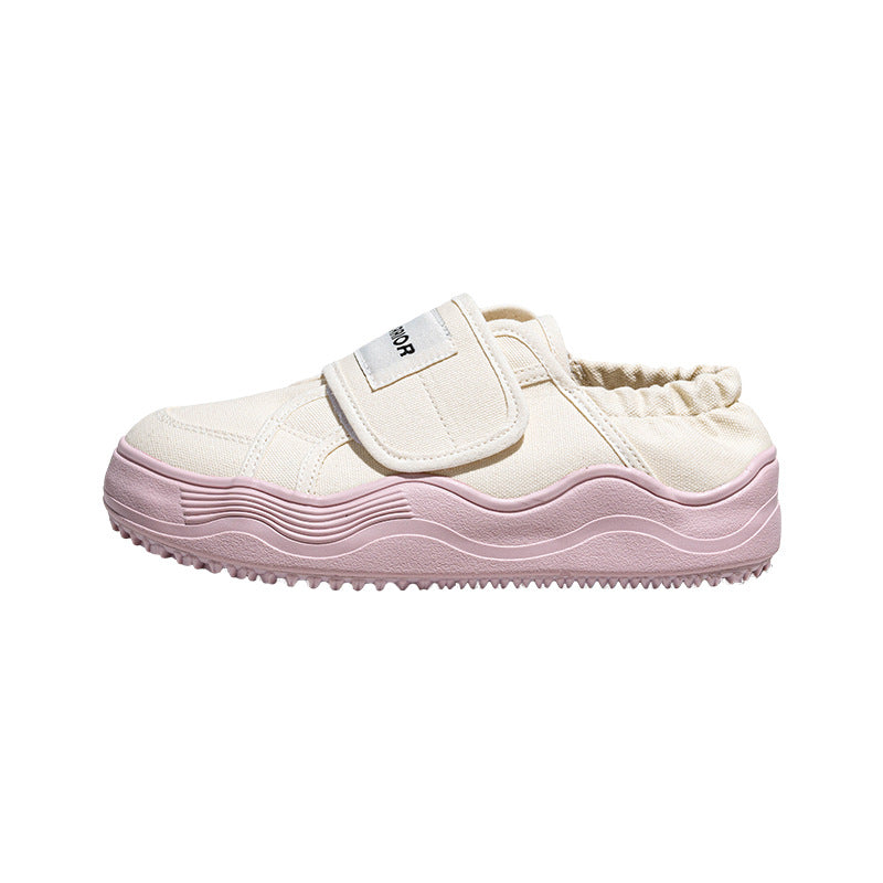 Sapatos de plataforma Warrior 2025 Spring com sola grossa para mulheres, sapatos com velcro para chinelos preguiçosos, sapatos de alto valor estético