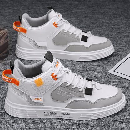 Sapatos masculinos de primavera de cano alto, sapatos desportivos casuais de lona branca respiráveis, sapatos versáteis e modernos