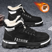 Botas de neve masculinas, botas de algodão espessas forradas a polar para o inverno 2025, sapatos masculinos resistentes ao frio, sapatos quentes de algodão, botas Martin masculinas