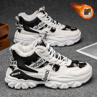 Sapatos masculinos de exterior para o exterior de inverno forrados a lã de algodão espesso, sapatos desportivos de sola grossa e de cano alto, sapatos casuais de pai para jovens para homens e versáteis