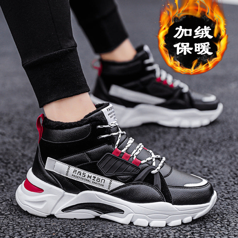 Sapatos altos de inverno, sapatos masculinos com forro de polar da moda ao estilo coreano, sapatos de pai quentes, sapatos de algodão masculino, ténis desportivos casuais masculinos