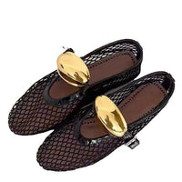 Temu Novos Sapatos Femininos Plus Size Transfronteiriços, sapatos de ballet em malha, fivelas de cinto femininas, acabamentos em verniz, confortáveis, respiráveis, ocos