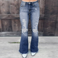 Vendas diretas de fábrica de jeans femininos europeus e americanos, calças emagrecidoras de cintura alta 2025 novas e confortáveis de ganga elástica rasgada e alargada