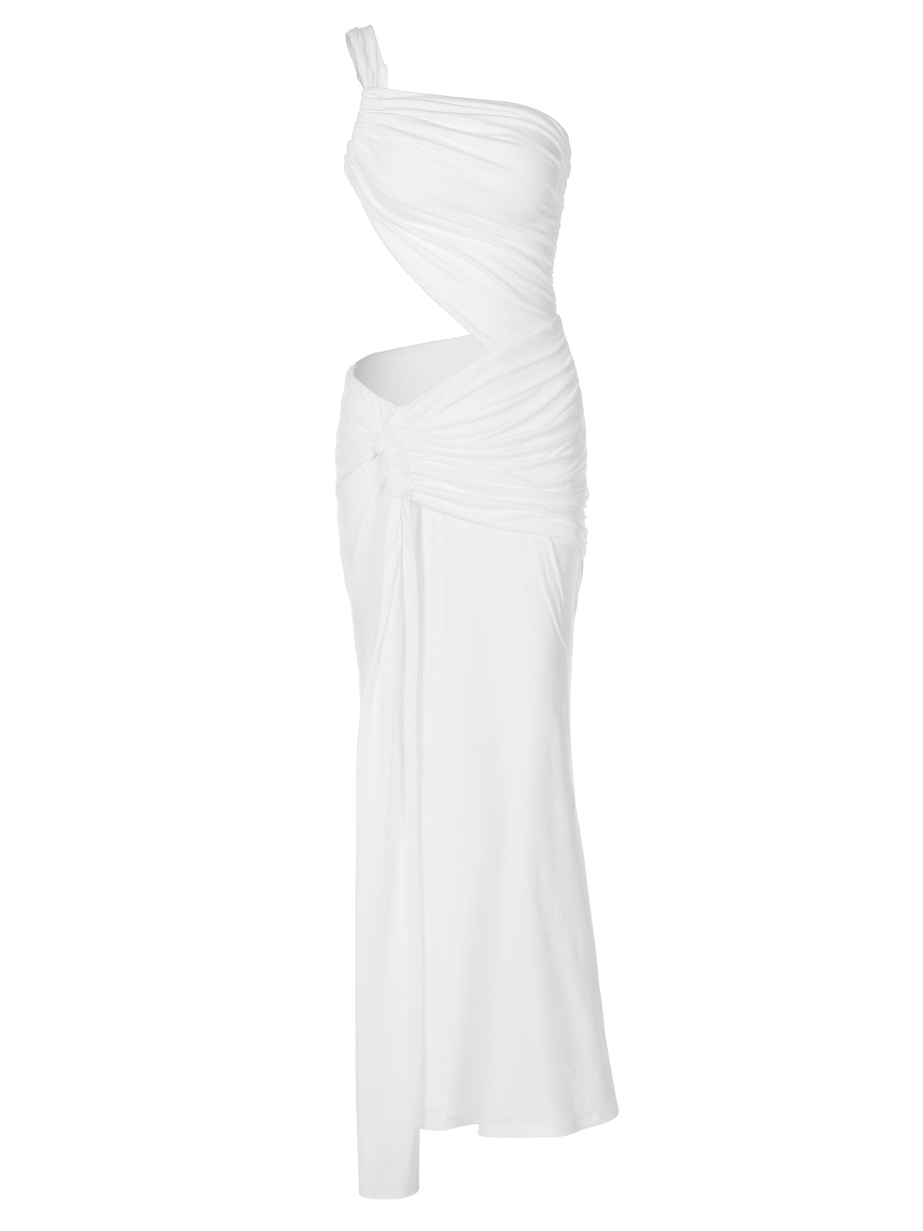 Um novo vestido sem alças, sem alças, de um ombro e recortado na cintura, que revela um estilo puro e sedutor e estreito, de duas camadas, com um estilo transfronteiriço popular