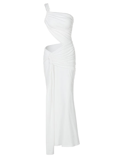 Um novo vestido sem alças, sem alças, de um ombro e recortado na cintura, que revela um estilo puro e sedutor e estreito, de duas camadas, com um estilo transfronteiriço popular
