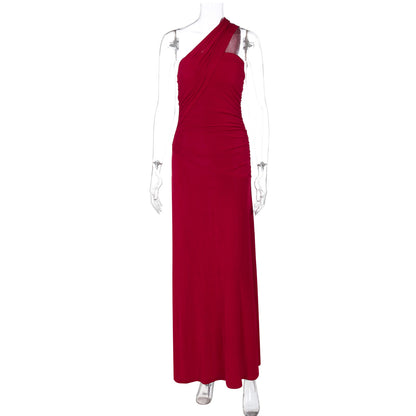 Vestido longo longo sem alças, sem alças de ombros descobertos, de cor aberta e americano, de nova e transfronteiriça, com fitas de retalhos