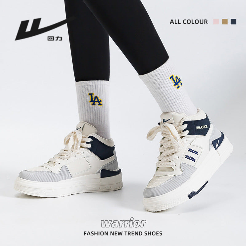 Sapatos de plataforma alta com blocos de cor Warrior, estilo universitário americano, ténis de alto valor, sapatos casuais femininos para alongar as pernas