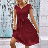 Amazon Vestido Feminino Transfronteiriço de Comércio Externo 2024 Novo Vestido Feminino Transfronteiriço Europeu e Americano em Retalhos de Cor Sólida Plissado