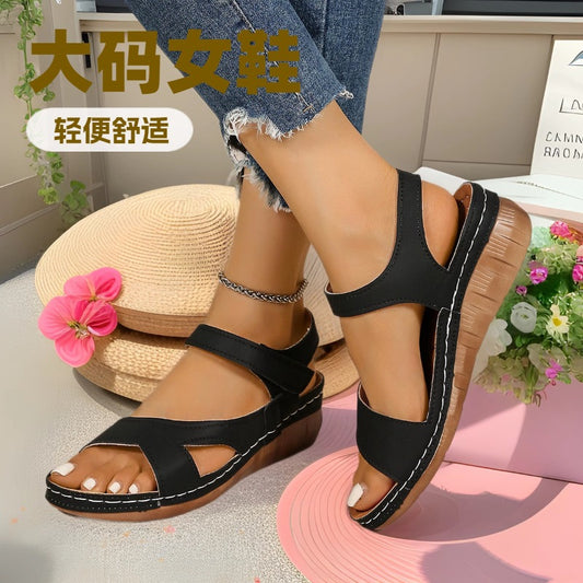 Sapatos plus size femininos, magic strap, sapatos femininos leves, sandálias de exportação 2026, novas sandálias independentes com sola grossa e padrão