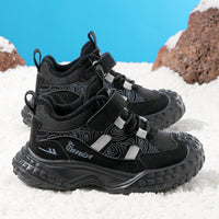 Novos sapatos infantis para o exterior de inverno para mulher e para mulher, sapatos desportivos de velcro forrados a fleece, sapatos modernos e versáteis com adesivo frio