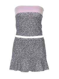 Popular no Instagram europeu e americano, novo estilo elegante de rapariga picante com estampa de leopardo, bodycon sem alças, conjunto de saia curta versátil para mulheres