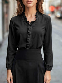 Comércio externo transfronteiriço roupa feminina europeia e americana, primavera, verão, outono, inverno, camisas com folhos, camisas femininas, largas e elegantes, estilosas para deslocações