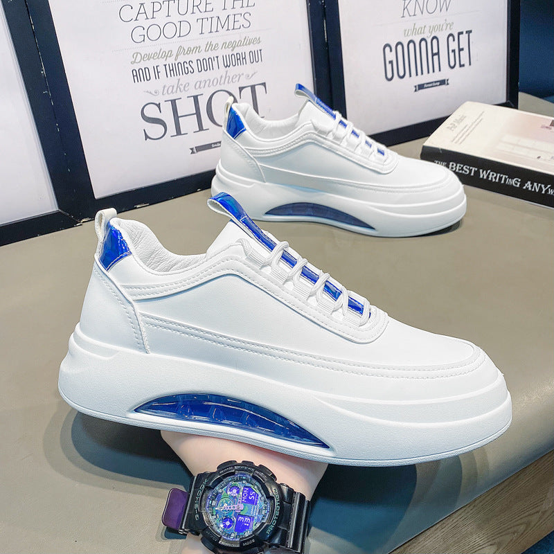 Ténis brancos masculinos, novos sapatos desportivos respiráveis de primavera 2024, sapatos versáteis com almofada de ar, sapatos casuais da moda com sola grossa que aumentam a altura