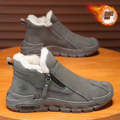 Sapatos masculinos de uma perna só, sapatos quentes de algodão forrados a polar de inverno, calçados de trabalho desportivos casuais de cano alto para homens casuais antiderrapantes e proteção para o trabalho