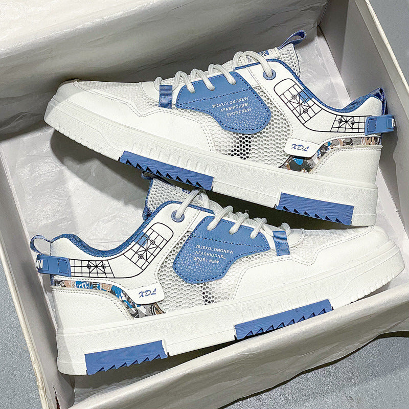 Sapatos de malha fina respiráveis para primavera para homem Sapatos desportivos casuais versáteis Sapatos pequenos de quadro branco para homens Sapatos modernos para homens