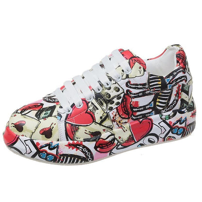 Sapatos coloridos de pai para mulheres, tendência de verão e outono Novos graffiti estampados da Amazon, sapatos casuais plus size
