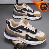 Sapatos desportivos casuais de algodão quente e espessos mais vendidos para homens, proteção de trabalho de inverno para homens sapatos de corrida de pai em polar da moda, versáteis versáteis